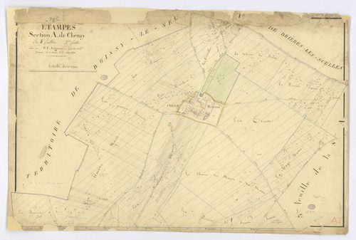 ETAMPES. - Section A - Chesnay (le), 2, ech. 1/2500, coul., aquarelle, papier, 67x101 (1824). 