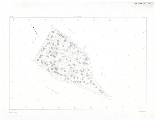 ETIOLLES, plans minutes de conservation : tableau d'assemblage,1935, Ech. 1/10000 ; plans des sections Au, 1935, Ech. 1/5000, section Cu, 1935, Ech. 1/2500, section ZA, 1988, Ech. 1/2000, sections AE, AH, AI, 1997, Ech. 1/1000, sections AA, AB, AC, AD, AK
