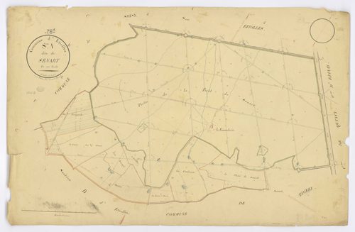 ETIOLLES. - Section A - Sénart, ech. 1/2500, coul., aquarelle, papier, 65x101 (1824). 