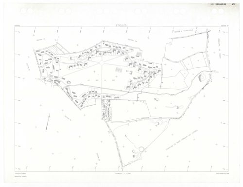 ETIOLLES, plans minutes de conservation : tableau d'assemblage,1935, Ech. 1/10000 ; plans des sections Au, 1935, Ech. 1/5000, section Cu, 1935, Ech. 1/2500, section ZA, 1988, Ech. 1/2000, sections AE, AH, AI, 1997, Ech. 1/1000, sections AA, AB, AC, AD, AK