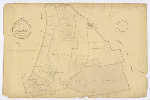 ETIOLLES. - Section B - Etiolles, 1, ech. 1/2500, coul., aquarelle, papier, 68x101 (1825). 