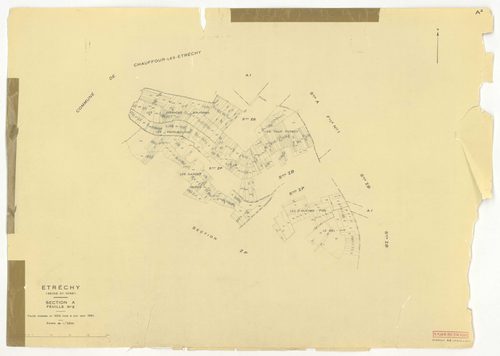 Plans minutes de conservation : ETRECHY : tableau d'assemblage, ech. 1/10000 (1960), sections A1, A2, B1, B2, C1, C2, D, ech. 1/2500 (1960), section E, ech. 1/1250 (1960), sections AB, AC, AD, AE, AH, ZA, ZB, ZC, ZD, ZE, ZH, ZI, ZK, ZL, ZM, ZN, ZO, ZP, ec