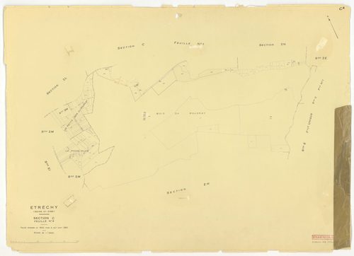Plans minutes de conservation : ETRECHY : tableau d'assemblage, ech. 1/10000 (1960), sections A1, A2, B1, B2, C1, C2, D, ech. 1/2500 (1960), section E, ech. 1/1250 (1960), sections AB, AC, AD, AE, AH, ZA, ZB, ZC, ZD, ZE, ZH, ZI, ZK, ZL, ZM, ZN, ZO, ZP, ec