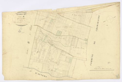 ETRECHY. - Section B - Ventué (le), 1, ech. 1/2500, coul., aquarelle, papier, 61x95 (1825). 