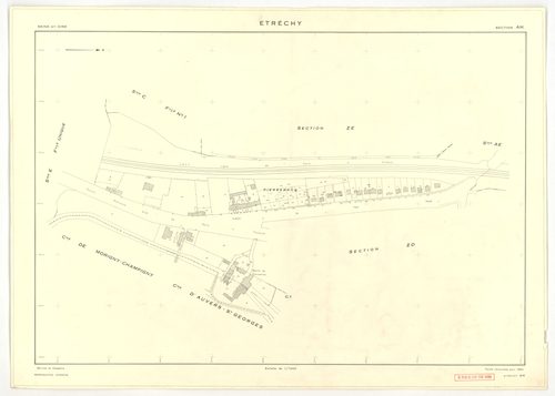 Plans minutes de conservation : ETRECHY : tableau d'assemblage, ech. 1/10000 (1960), sections A1, A2, B1, B2, C1, C2, D, ech. 1/2500 (1960), section E, ech. 1/1250 (1960), sections AB, AC, AD, AE, AH, ZA, ZB, ZC, ZD, ZE, ZH, ZI, ZK, ZL, ZM, ZN, ZO, ZP, ec