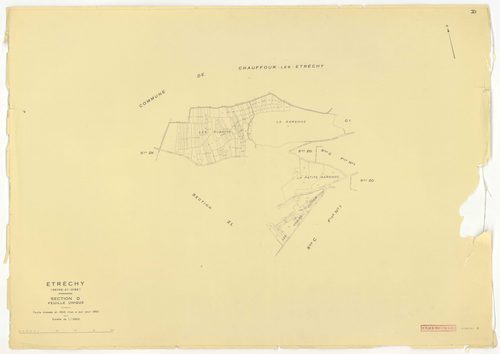 Plans minutes de conservation : ETRECHY : tableau d'assemblage, ech. 1/10000 (1960), sections A1, A2, B1, B2, C1, C2, D, ech. 1/2500 (1960), section E, ech. 1/1250 (1960), sections AB, AC, AD, AE, AH, ZA, ZB, ZC, ZD, ZE, ZH, ZI, ZK, ZL, ZM, ZN, ZO, ZP, ec