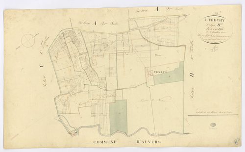 ETRECHY. - Section B - Ventué (le), 2, ech. 1/2500, coul., aquarelle, papier, 56x95 (1825). 