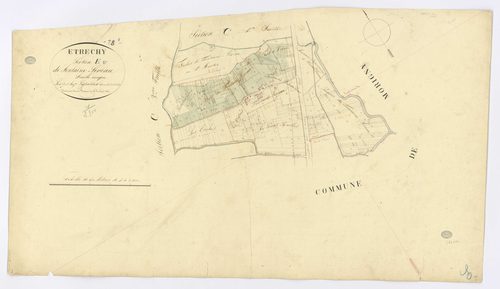 ETRECHY. - Section E - Fontaine-Liveau, ech. 1/2500, coul., aquarelle, papier, 53x94 (1825). 
