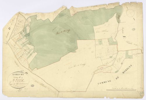ETRECHY. - Section C - Roussay (le), 2, ech. 1/2500, coul., aquarelle, papier, 66x96 (1825). 