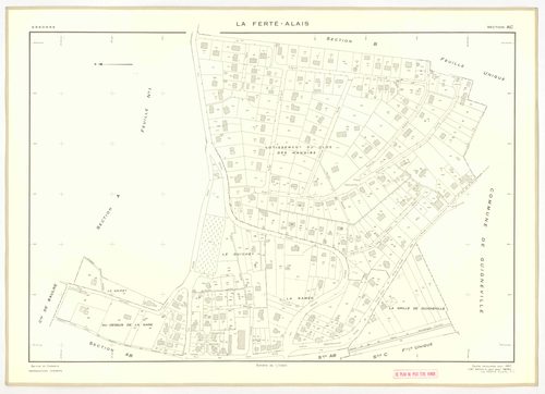 Plans minutes de conservation : FERTE-ALAIS (LA) : tableau d'assemblage, ech. 1/5000 (1957), sections A1, A2, B2, AC, ech. 1/2500, sections B1, ech. 1/1000, section C, ech. 1/1250 (1957) ; sections AB, AC, ech. 1/1000 (1957-1978) ; section ZC, ech. 1/1250