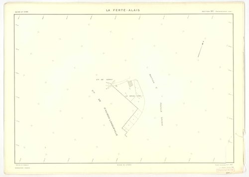 Plans minutes de conservation : FERTE-ALAIS (LA) : tableau d'assemblage, ech. 1/5000 (1957), sections A1, A2, B2, AC, ech. 1/2500, sections B1, ech. 1/1000, section C, ech. 1/1250 (1957) ; sections AB, AC, ech. 1/1000 (1957-1978) ; section ZC, ech. 1/1250