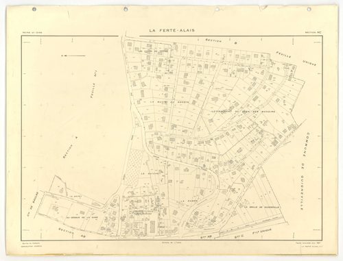 Plans minutes de conservation : FERTE-ALAIS (LA) : tableau d'assemblage, ech. 1/5000 (1957), sections A1, A2, B2, AC, ech. 1/2500, sections B1, ech. 1/1000, section C, ech. 1/1250 (1957) ; sections AB, AC, ech. 1/1000 (1957-1978) ; section ZC, ech. 1/1250