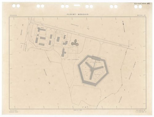 FLEURY-MEROGIS, plans minutes de conservation : tableau d'assemblage,1933, Ech. 1/5000 ; plans des sections Bu, 1933, Ech. 1/2500, sections AA, AN, 1988, Ech. 1/2000, sections AB, AC, AD, AE, AH, AI, AK, AL, AM, 1988, Ech. 1/1000. Polyester. N et B. Dim. 