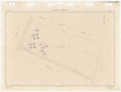 FLEURY-MEROGIS, plans minutes de conservation : tableau d'assemblage,1933, Ech. 1/5000 ; plans des sections Bu, 1933, Ech. 1/2500, sections AA, AN, 1988, Ech. 1/2000, sections AB, AC, AD, AE, AH, AI, AK, AL, AM, 1988, Ech. 1/1000. Polyester. N et B. Dim. 
