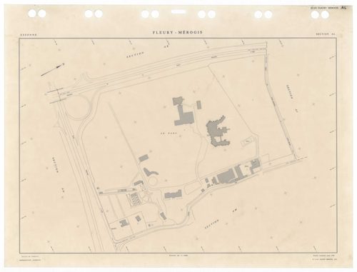 FLEURY-MEROGIS, plans minutes de conservation : tableau d'assemblage,1933, Ech. 1/5000 ; plans des sections Bu, 1933, Ech. 1/2500, sections AA, AN, 1988, Ech. 1/2000, sections AB, AC, AD, AE, AH, AI, AK, AL, AM, 1988, Ech. 1/1000. Polyester. N et B. Dim. 