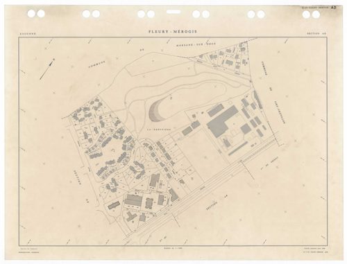 FLEURY-MEROGIS, plans minutes de conservation : tableau d'assemblage,1933, Ech. 1/5000 ; plans des sections Bu, 1933, Ech. 1/2500, sections AA, AN, 1988, Ech. 1/2000, sections AB, AC, AD, AE, AH, AI, AK, AL, AM, 1988, Ech. 1/1000. Polyester. N et B. Dim. 