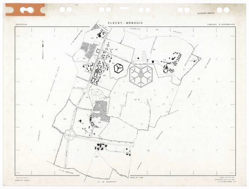 FLEURY-MEROGIS, plans minutes de conservation : tableau d'assemblage,1933, Ech. 1/5000 ; plans des sections Bu, 1933, Ech. 1/2500, sections AA, AN, 1988, Ech. 1/2000, sections AB, AC, AD, AE, AH, AI, AK, AL, AM, 1988, Ech. 1/1000. Polyester. N et B. Dim. 