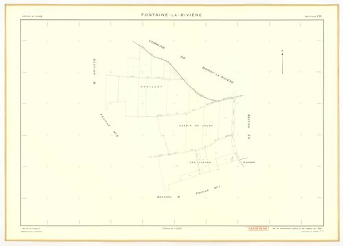 Plans minutes de conservation : FONTAINE-LA-RIVIERE : tableau d'assemblage n°1, ech. 1/10000 (1933), section A, ech. 1/2500, sections B1, B2, B3, B4, ech. 1/1250 (1933) ; tableau d'assemblage n°2, ech. 1/10000 (1933-1955) ; sections B1, B3, B4, ech. 1/125