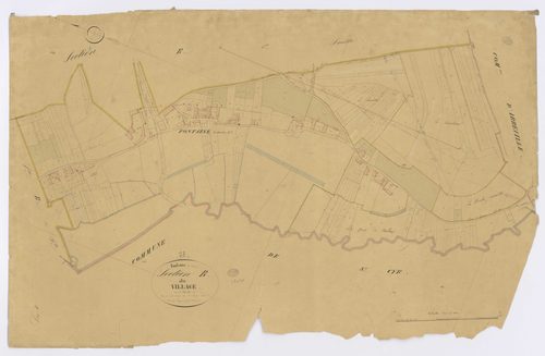 FONTAINE-LA-RIVIERE. - Section B - Village (le), 4, ech. 1/1250, coul., aquarelle, papier, 66x103 (1831). 