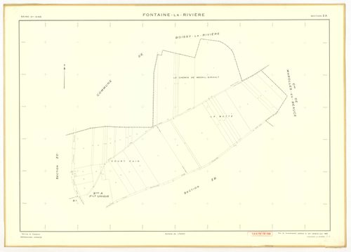 Plans minutes de conservation : FONTAINE-LA-RIVIERE : tableau d'assemblage n°1, ech. 1/10000 (1933), section A, ech. 1/2500, sections B1, B2, B3, B4, ech. 1/1250 (1933) ; tableau d'assemblage n°2, ech. 1/10000 (1933-1955) ; sections B1, B3, B4, ech. 1/125