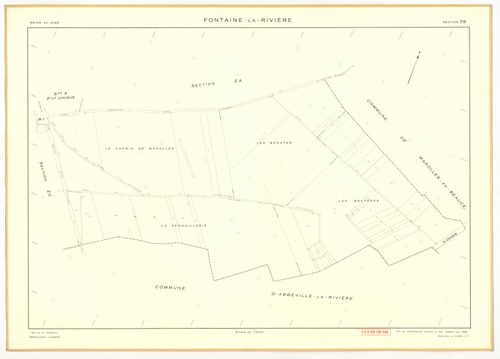 Plans minutes de conservation : FONTAINE-LA-RIVIERE : tableau d'assemblage n°1, ech. 1/10000 (1933), section A, ech. 1/2500, sections B1, B2, B3, B4, ech. 1/1250 (1933) ; tableau d'assemblage n°2, ech. 1/10000 (1933-1955) ; sections B1, B3, B4, ech. 1/125