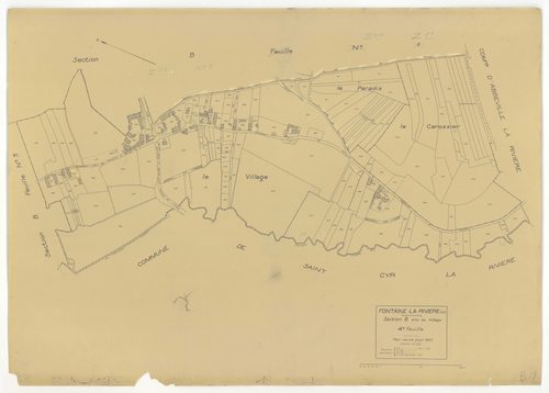 Plans minutes de conservation : FONTAINE-LA-RIVIERE : tableau d'assemblage n°1, ech. 1/10000 (1933), section A, ech. 1/2500, sections B1, B2, B3, B4, ech. 1/1250 (1933) ; tableau d'assemblage n°2, ech. 1/10000 (1933-1955) ; sections B1, B3, B4, ech. 1/125