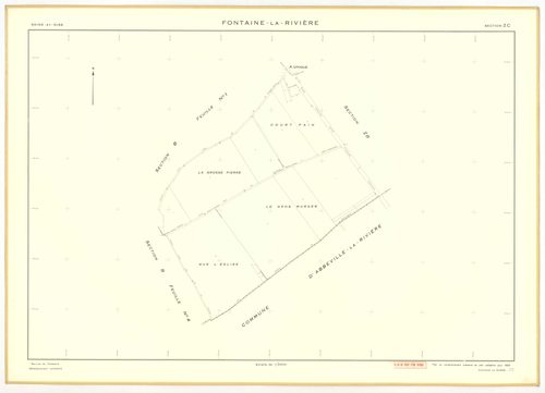 Plans minutes de conservation : FONTAINE-LA-RIVIERE : tableau d'assemblage n°1, ech. 1/10000 (1933), section A, ech. 1/2500, sections B1, B2, B3, B4, ech. 1/1250 (1933) ; tableau d'assemblage n°2, ech. 1/10000 (1933-1955) ; sections B1, B3, B4, ech. 1/125