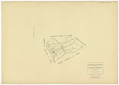 Plans minutes de conservation : FONTAINE-LA-RIVIERE : tableau d'assemblage n°1, ech. 1/10000 (1933), section A, ech. 1/2500, sections B1, B2, B3, B4, ech. 1/1250 (1933) ; tableau d'assemblage n°2, ech. 1/10000 (1933-1955) ; sections B1, B3, B4, ech. 1/125