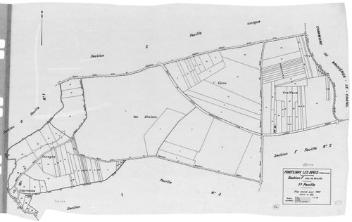 FONTENAY-LES-BRIIS. - Cadastre révisé pour 1935 : plan du tableau d'assemblage, plans de la section A la Forêt, section B la Picoterie, section C le Village 1ère feuille, idem 2ème feuille, section D le Bel Air 1ère feuille, idem 2ème feuille, section E l