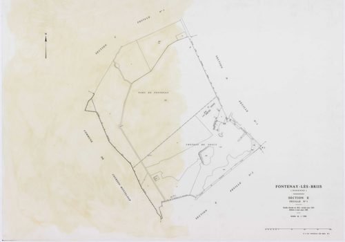 FONTENAY-LES-BRIIS, plans minutes de conservation : tableau d'assemblage,1935, Ech. 1/10000 ; plans des sections A, B, C1, E1, 1935, Ech. 1/2500, sections C2, C3, D1, D2, E2, F1, F2, G1, 1935, Ech. 1/1250, sections F3, G2, 1939, Ech. 1/1250. Polyester. N 