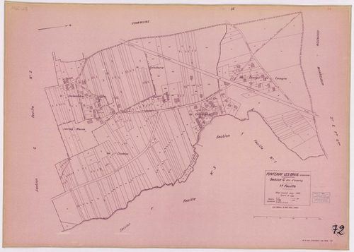 FONTENAY-LES-BRIIS. - Plan révisé pour 1935, à jour pour 1974 (2ème édition) : plan du tableau d'assemblage, des sections A dite de la Forêt, B dite de la Picoterie, C dite du village (feuilles 1-2), D dite du Bel-Air (feuilles 1-2), E dite du Château de 