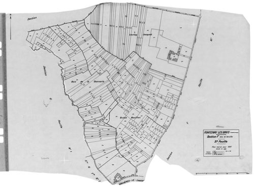 FONTENAY-LES-BRIIS. - Cadastre révisé pour 1935 : plan du tableau d'assemblage, plans de la section A la Forêt, section B la Picoterie, section C le Village 1ère feuille, idem 2ème feuille, section D le Bel Air 1ère feuille, idem 2ème feuille, section E l