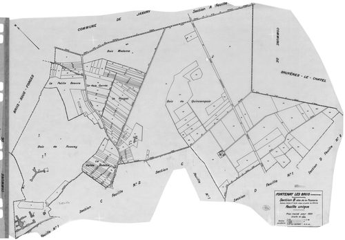 FONTENAY-LES-BRIIS. - Cadastre révisé pour 1935 : plan du tableau d'assemblage, plans de la section A la Forêt, section B la Picoterie, section C le Village 1ère feuille, idem 2ème feuille, section D le Bel Air 1ère feuille, idem 2ème feuille, section E l