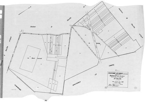 FONTENAY-LES-BRIIS. - Cadastre révisé pour 1935 : plan du tableau d'assemblage, plans de la section A la Forêt, section B la Picoterie, section C le Village 1ère feuille, idem 2ème feuille, section D le Bel Air 1ère feuille, idem 2ème feuille, section E l