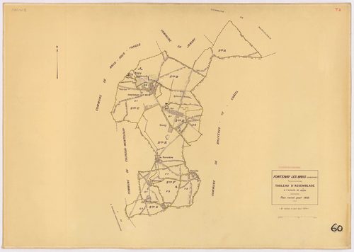 FONTENAY-LES-BRIIS. - Plan révisé pour 1935, à jour pour 1974 (2ème édition) : plan du tableau d'assemblage, des sections A dite de la Forêt, B dite de la Picoterie, C dite du village (feuilles 1-2), D dite du Bel-Air (feuilles 1-2), E dite du Château de 