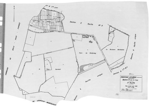 FONTENAY-LES-BRIIS. - Cadastre révisé pour 1935 : plan du tableau d'assemblage, plans de la section A la Forêt, section B la Picoterie, section C le Village 1ère feuille, idem 2ème feuille, section D le Bel Air 1ère feuille, idem 2ème feuille, section E l
