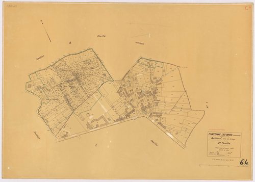 FONTENAY-LES-BRIIS. - Plan révisé pour 1935, à jour pour 1974 (2ème édition) : plan du tableau d'assemblage, des sections A dite de la Forêt, B dite de la Picoterie, C dite du village (feuilles 1-2), D dite du Bel-Air (feuilles 1-2), E dite du Château de 