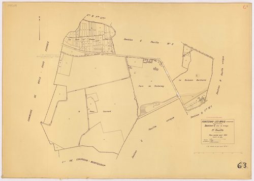 FONTENAY-LES-BRIIS. - Plan révisé pour 1935, à jour pour 1974 (2ème édition) : plan du tableau d'assemblage, des sections A dite de la Forêt, B dite de la Picoterie, C dite du village (feuilles 1-2), D dite du Bel-Air (feuilles 1-2), E dite du Château de 