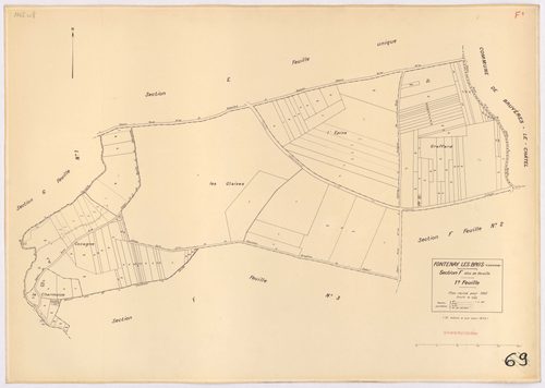 FONTENAY-LES-BRIIS. - Plan révisé pour 1935, à jour pour 1974 (2ème édition) : plan du tableau d'assemblage, des sections A dite de la Forêt, B dite de la Picoterie, C dite du village (feuilles 1-2), D dite du Bel-Air (feuilles 1-2), E dite du Château de 