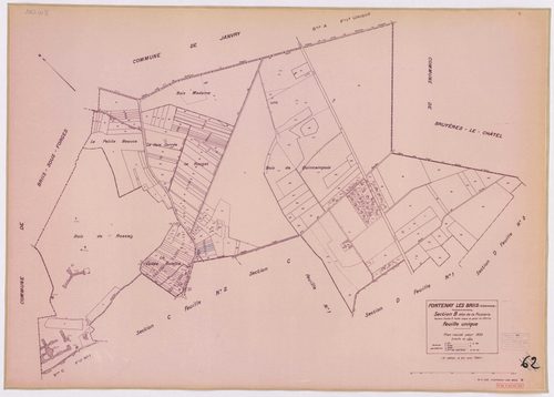 FONTENAY-LES-BRIIS. - Plan révisé pour 1935, à jour pour 1974 (2ème édition) : plan du tableau d'assemblage, des sections A dite de la Forêt, B dite de la Picoterie, C dite du village (feuilles 1-2), D dite du Bel-Air (feuilles 1-2), E dite du Château de 