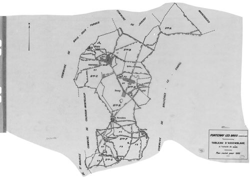 FONTENAY-LES-BRIIS. - Cadastre révisé pour 1935 : plan du tableau d'assemblage, plans de la section A la Forêt, section B la Picoterie, section C le Village 1ère feuille, idem 2ème feuille, section D le Bel Air 1ère feuille, idem 2ème feuille, section E l