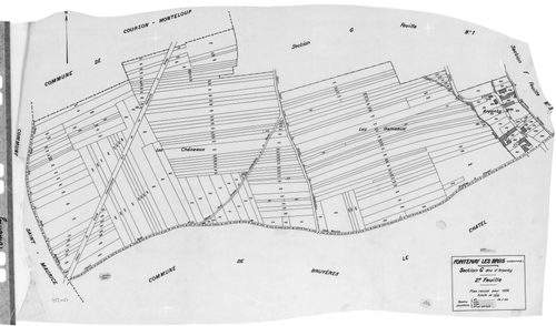 FONTENAY-LES-BRIIS. - Cadastre révisé pour 1935 : plan du tableau d'assemblage, plans de la section A la Forêt, section B la Picoterie, section C le Village 1ère feuille, idem 2ème feuille, section D le Bel Air 1ère feuille, idem 2ème feuille, section E l