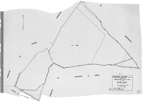 FONTENAY-LES-BRIIS. - Cadastre révisé pour 1935 : plan du tableau d'assemblage, plans de la section A la Forêt, section B la Picoterie, section C le Village 1ère feuille, idem 2ème feuille, section D le Bel Air 1ère feuille, idem 2ème feuille, section E l