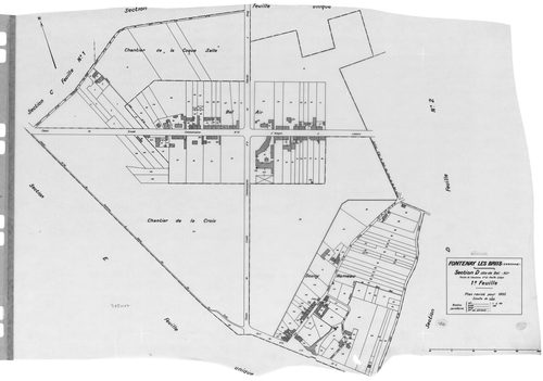 FONTENAY-LES-BRIIS. - Cadastre révisé pour 1935 : plan du tableau d'assemblage, plans de la section A la Forêt, section B la Picoterie, section C le Village 1ère feuille, idem 2ème feuille, section D le Bel Air 1ère feuille, idem 2ème feuille, section E l