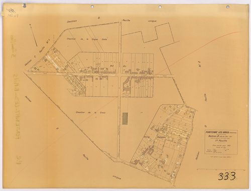 FONTENAY-LES-BRIIS. - Plan révisé pour 1935, à jour pour 1974 (2ème édition) : plan du tableau d'assemblage, des sections A dite de la Forêt, B dite de la Picoterie, C dite du village (feuilles 1-2), D dite du Bel-Air (feuilles 1-2), E dite du Château de 