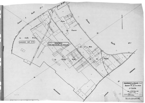 FONTENAY-LE-VICOMTE. - Cadastre révisé pour 1934 mis à jour pour 1949 : plans de la section B la Plaine 1ère feuille, idem 2ème feuille, [2 plans]. 