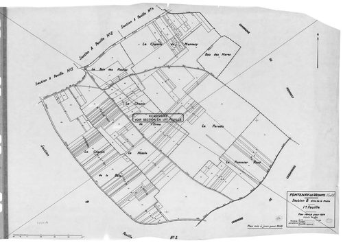 FONTENAY-LE-VICOMTE. - Cadastre révisé pour 1934 mis à jour pour 1949 : plans de la section B la Plaine 1ère feuille, idem 2ème feuille, [2 plans]. 