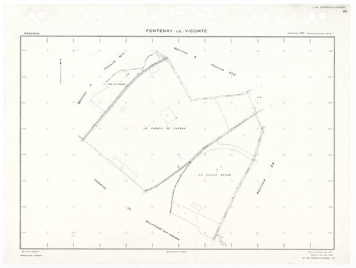 FONTENAY-LE-VICOMTE, plans minutes de conservation : tableau d'assemblage,1934, Ech. 1/10000 ; plans des sections A1, A2, 1934, Ech. 1/2500, section A4, 1934, Ech. 1/1250, sections ZA, ZB, ZC, 1961, Ech. 1/2500. Polyester. N et B. Dim. 105 x 80 cm [7 plan