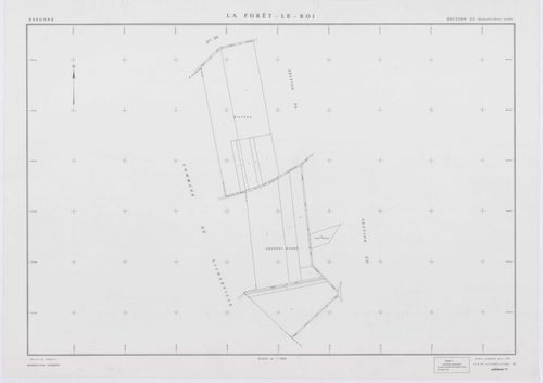 FORET-LE-ROI (LA), plans minutes de conservation : tableau d'assemblage, 1938, Ech. 1/5000 ; plans des section W, X1, Y1, Y2, Z, 1953, Ech. 1/2000, section X2, 1953, Ech. 1/1000. Polyester. N et B. Dim. 105 x 80 cm [7 plans]. 