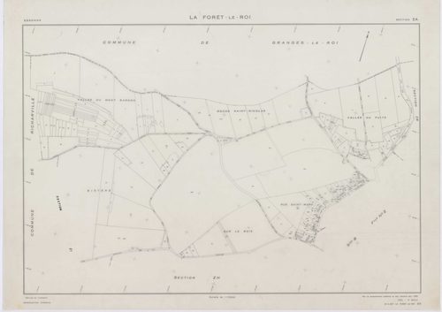 FORET-LE-ROI (LA), plans minutes de conservation : tableau d'assemblage, 1938, Ech. 1/5000 ; plans des section W, X1, Y1, Y2, Z, 1953, Ech. 1/2000, section X2, 1953, Ech. 1/1000. Polyester. N et B. Dim. 105 x 80 cm [7 plans]. 